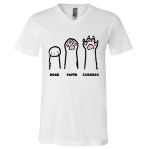 Rock Paper Scissors Cat Paws Funny Girls Kids V-Neck T-Shirt