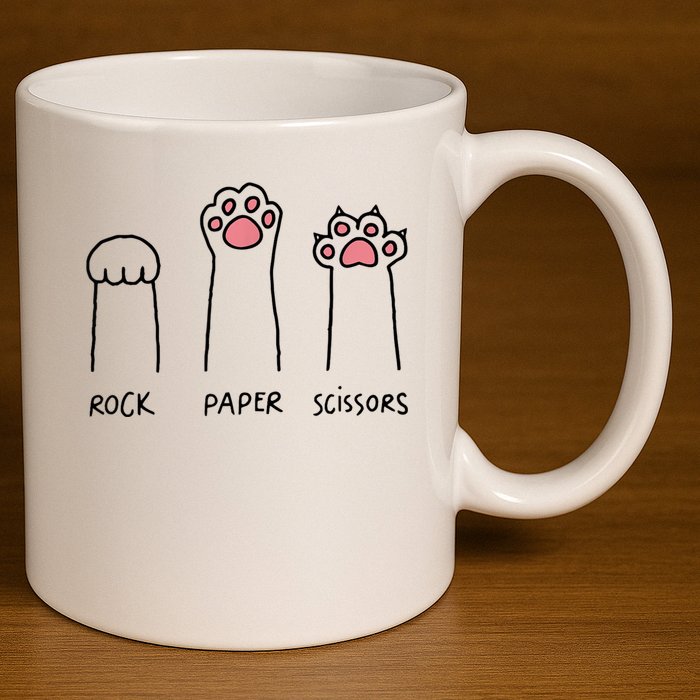 Rock Paper Scissors Cat Paws 11oz C Handle Ceramic Mug