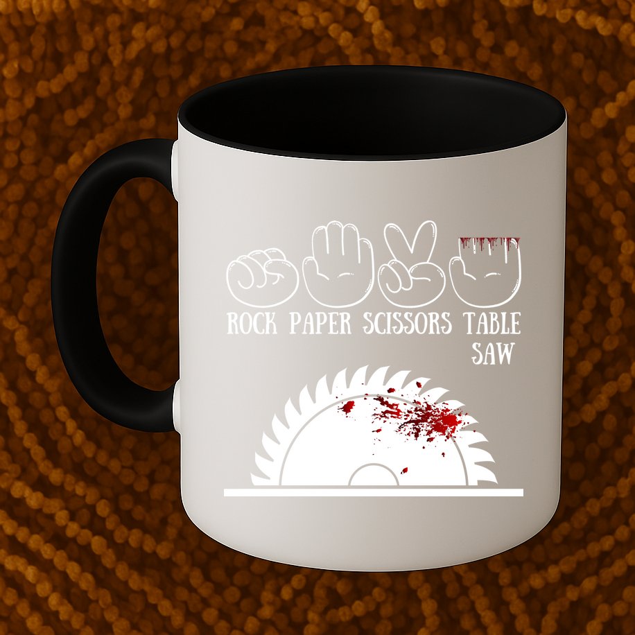 Rock Paper Scissors Table Saw Mug