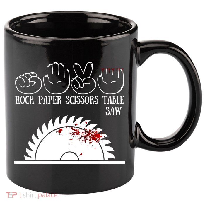 Rock Paper Scissors Table Saw 11oz C Handle Ceramic Mug