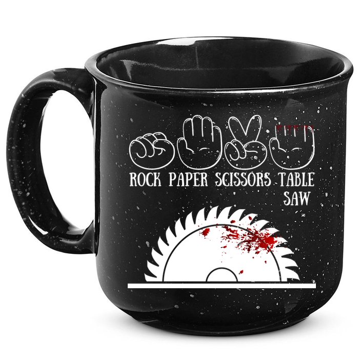 Rock Paper Scissors Table Saw 15oz Campfire Ceramic Mug