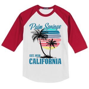 Retro Palm Springs California Beach Vibes Summer Vacation Kids Colorblock Raglan Jersey