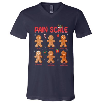 Retro Pain Scale Gingerbread Trauma Nurse Christmas Nursing V-Neck T-Shirt