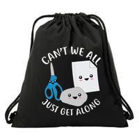 Rock Paper Scissors Funny Kawaii CanT We All Just Get Along Drawstring Bag
