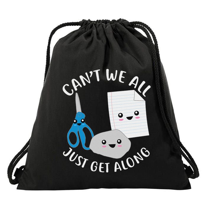 Rock Paper Scissors Funny Kawaii CanT We All Just Get Along Drawstring Bag