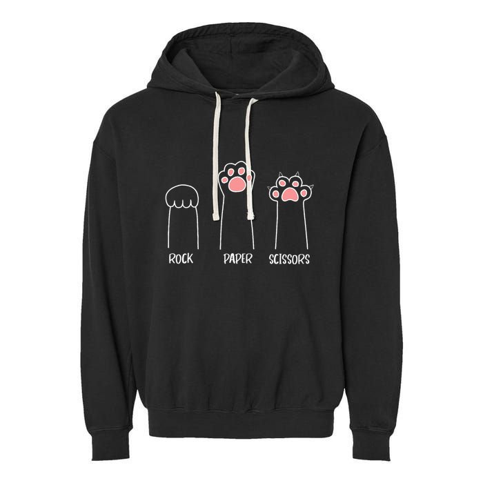 Rock Paper Scissors Hand Game Cute Paw Funny Cat Garment-Dyed Fleece Hoodie