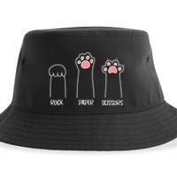 Rock Paper Scissors Hand Game Cute Paw Funny Cat Sustainable Bucket Hat