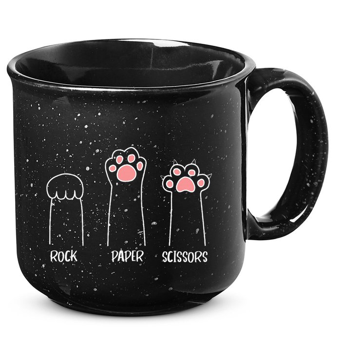 Rock Paper Scissors Hand Game Cute Paw Funny Cat 15oz Campfire Ceramic Mug