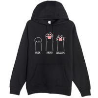 Rock Paper Scissors Hand Game Cute Paw Funny Cat Premium Pullover Hoodie