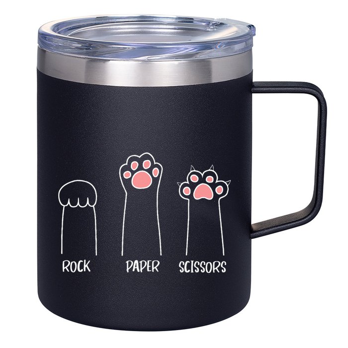 Rock Paper Scissors Hand Game Cute Paw Funny Cat 12oz Stainless Steel Coffee Mug
