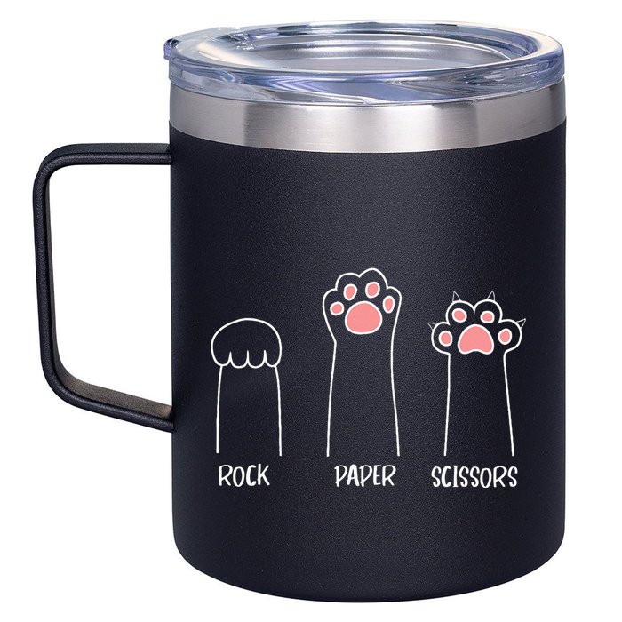 Rock Paper Scissors Hand Game Cute Paw Funny Cat 12oz Stainless Steel Coffee Mug
