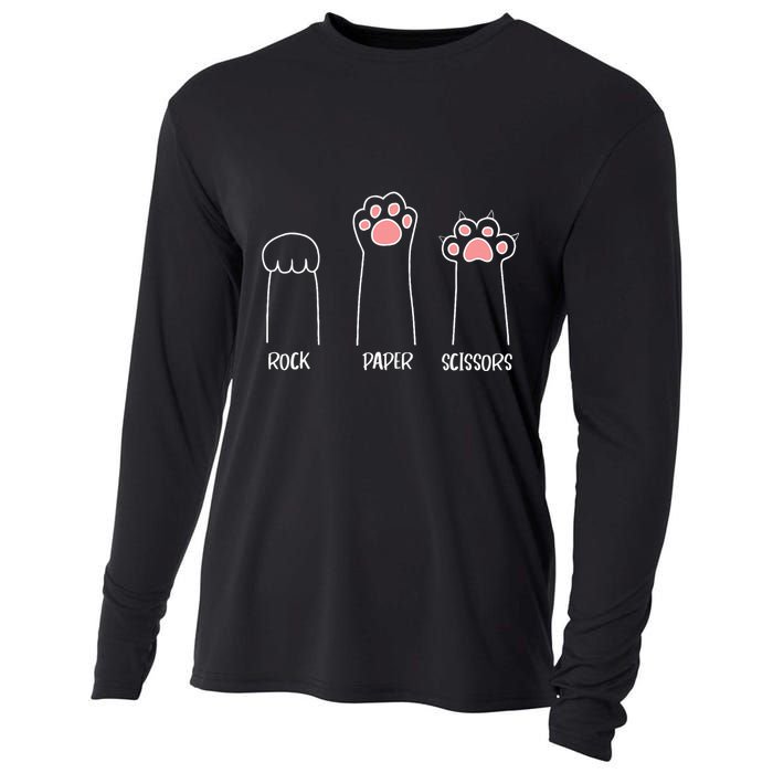 Rock Paper Scissors Hand Game Cute Paw Funny Cat Cooling Performance Long Sleeve Crew