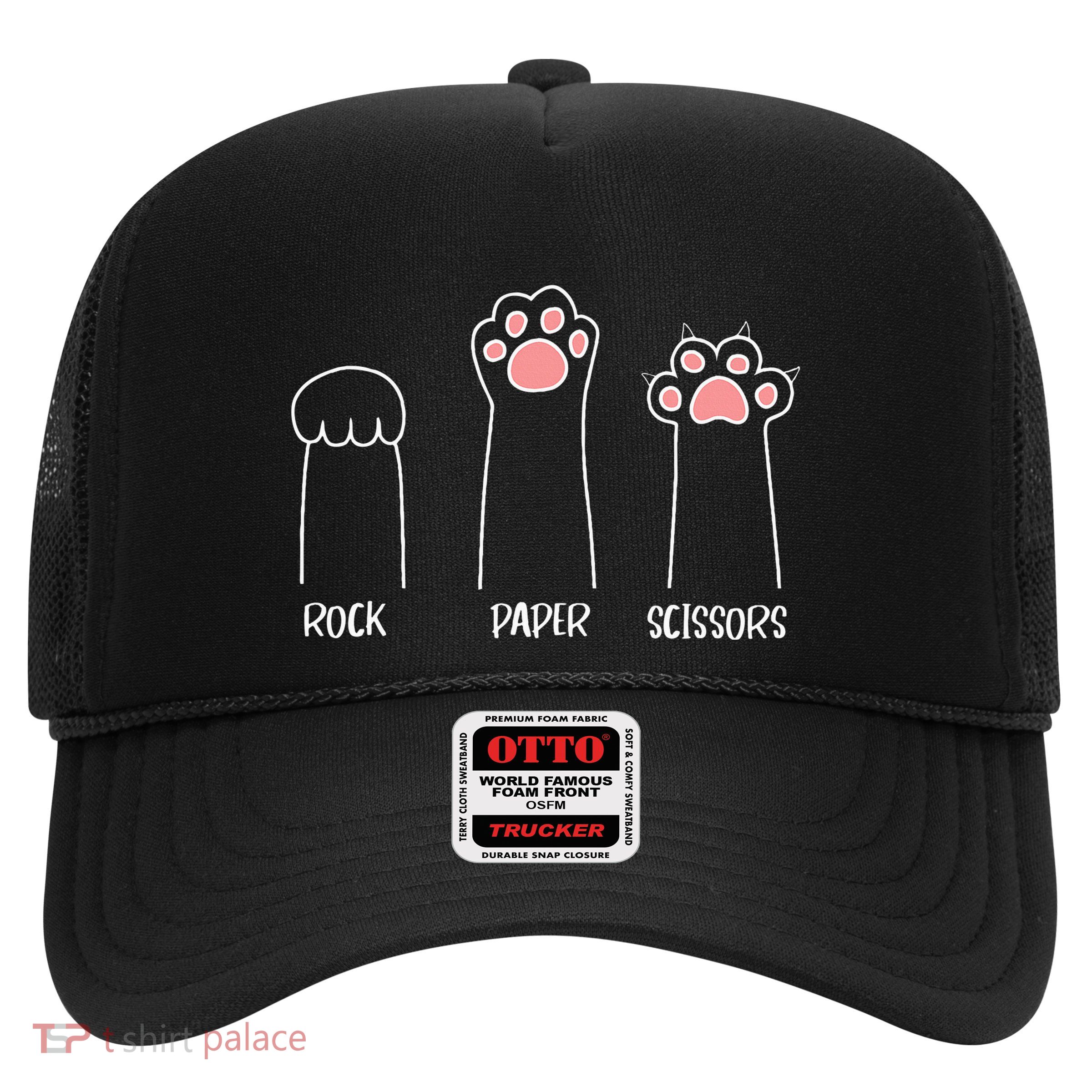 Rock Paper Scissors Hand Game Cute Paw Funny Cat Trucker Hat