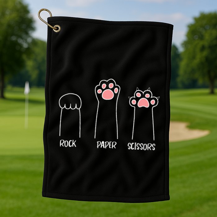 Rock Paper Scissors Hand Game Cute Paw Funny Cat Golf Towel