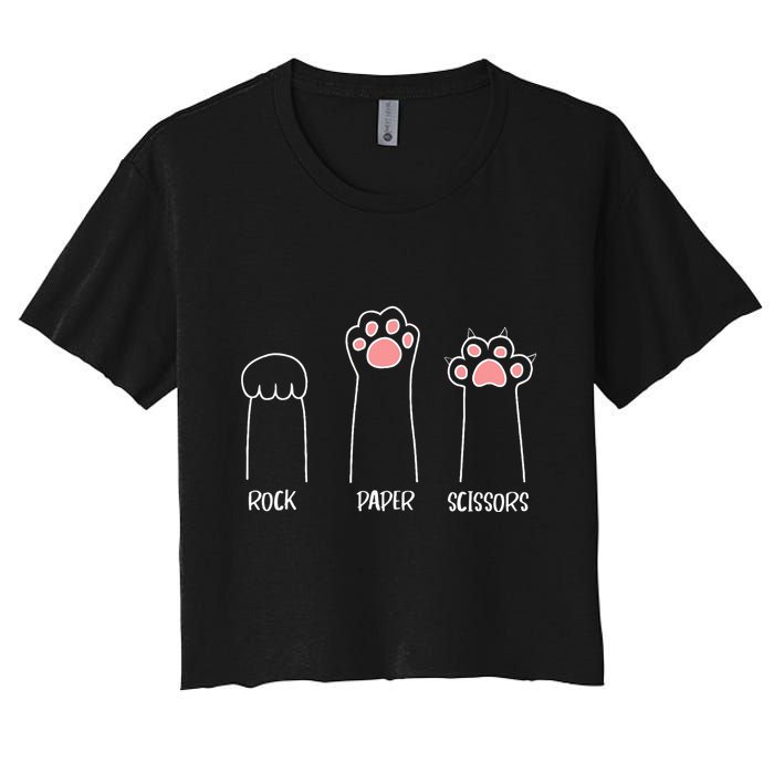 Rock Paper Scissors Hand Game Cute Paw Funny Cat Women's Crop Top Tee