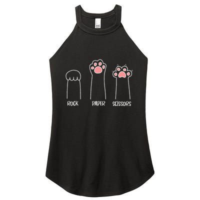 Rock Paper Scissors Hand Game Cute Paw Funny Cat Women's Perfect Tri Rocker Tank