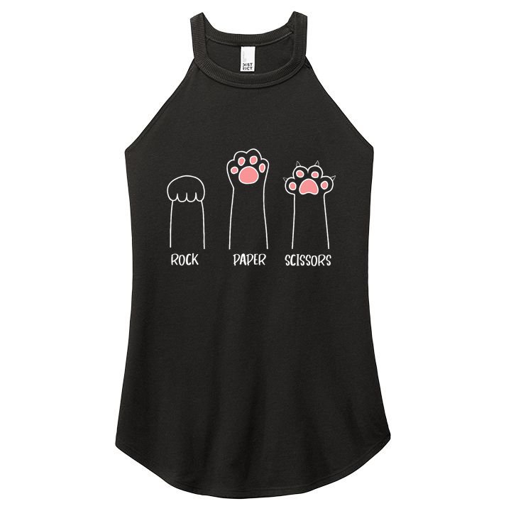 Rock Paper Scissors Hand Game Cute Paw Funny Cat Women's Perfect Tri Rocker Tank