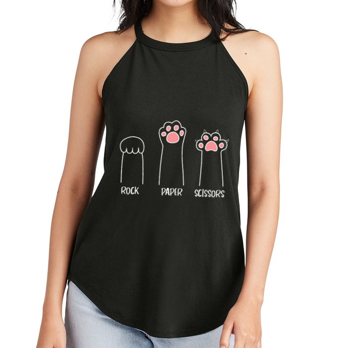 Rock Paper Scissors Hand Game Cute Paw Funny Cat Women's Perfect Tri Rocker Tank