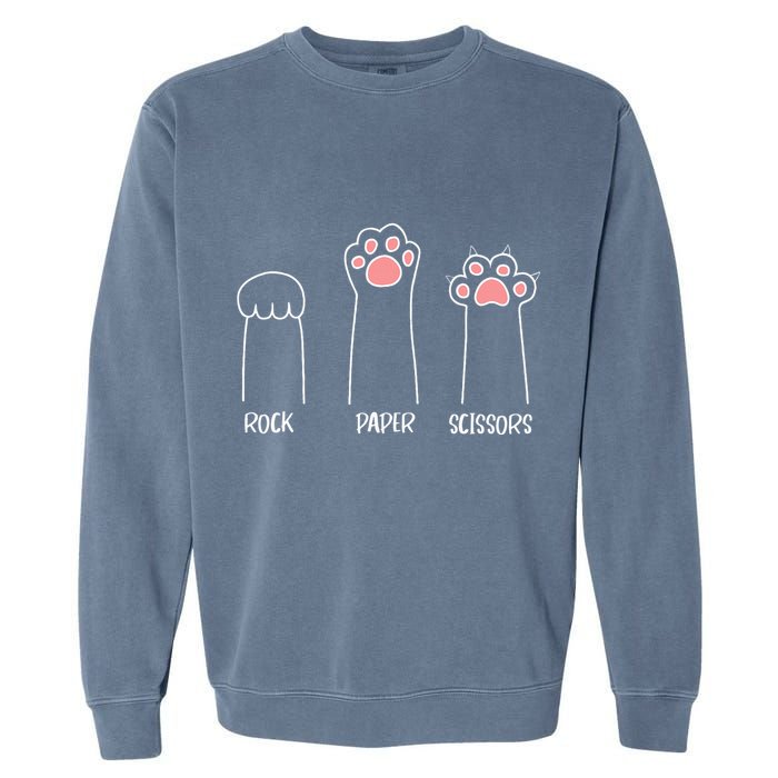 Rock Paper Scissors Hand Game Cute Paw Funny Cat Garment-Dyed Sweatshirt