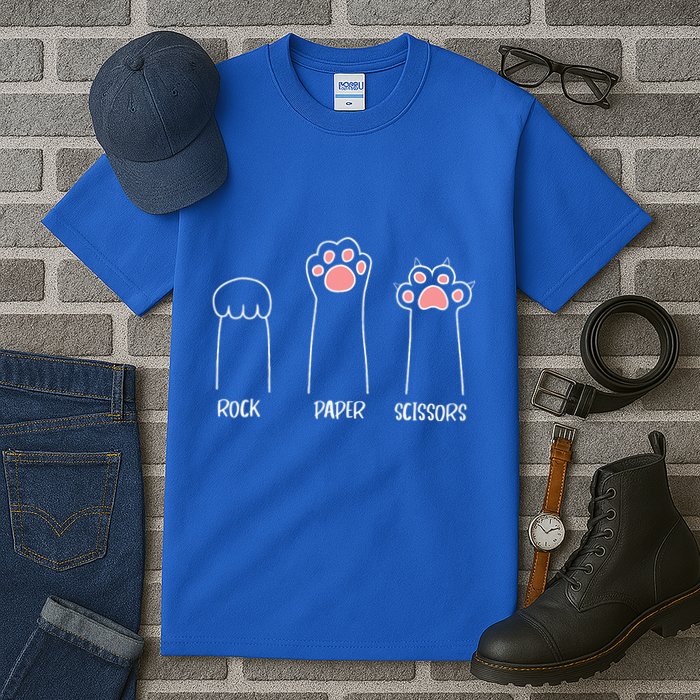 Rock Paper Scissors Hand Game Cute Paw Funny Cat Tall T-Shirt