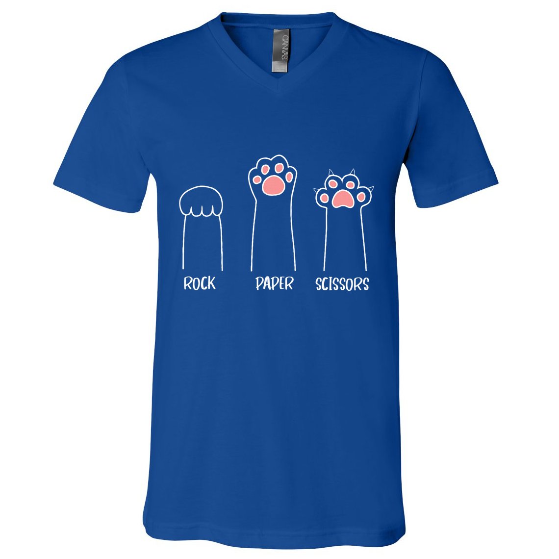 Rock Paper Scissors Hand Game Cute Paw Funny Cat V-Neck T-Shirt