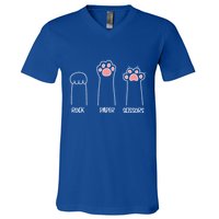 Rock Paper Scissors Hand Game Cute Paw Funny Cat V-Neck T-Shirt