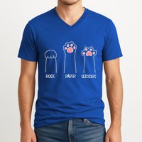 Rock Paper Scissors Hand Game Cute Paw Funny Cat V-Neck T-Shirt