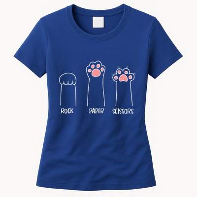 Rock Paper Scissors Hand Game Cute Paw Funny Cat Womens T-Shirt