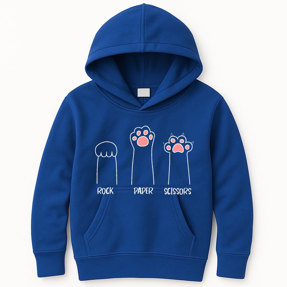 Rock Paper Scissors Hand Game Cute Paw Funny Cat Kids Hoodie