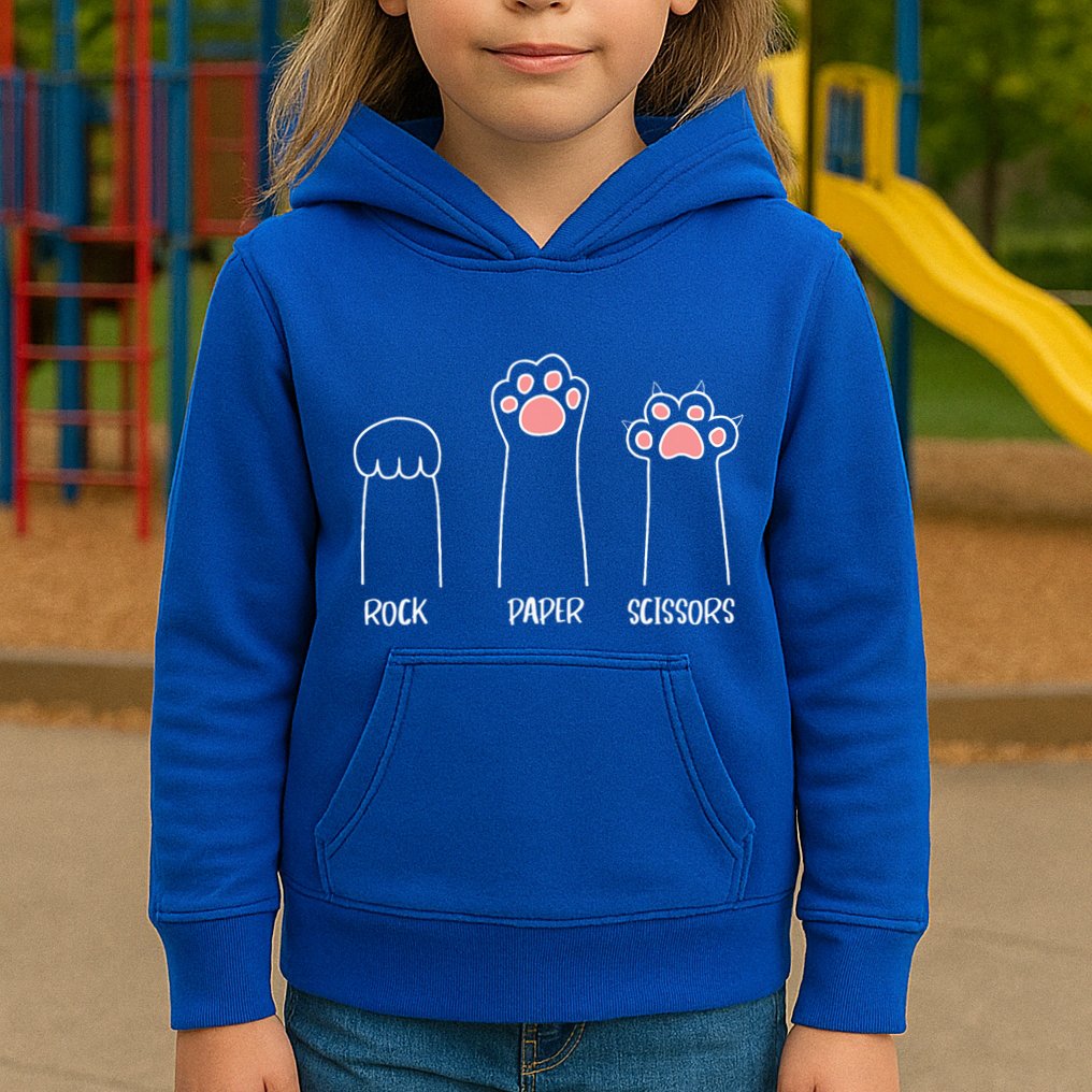 Rock Paper Scissors Hand Game Cute Paw Funny Cat Kids Hoodie