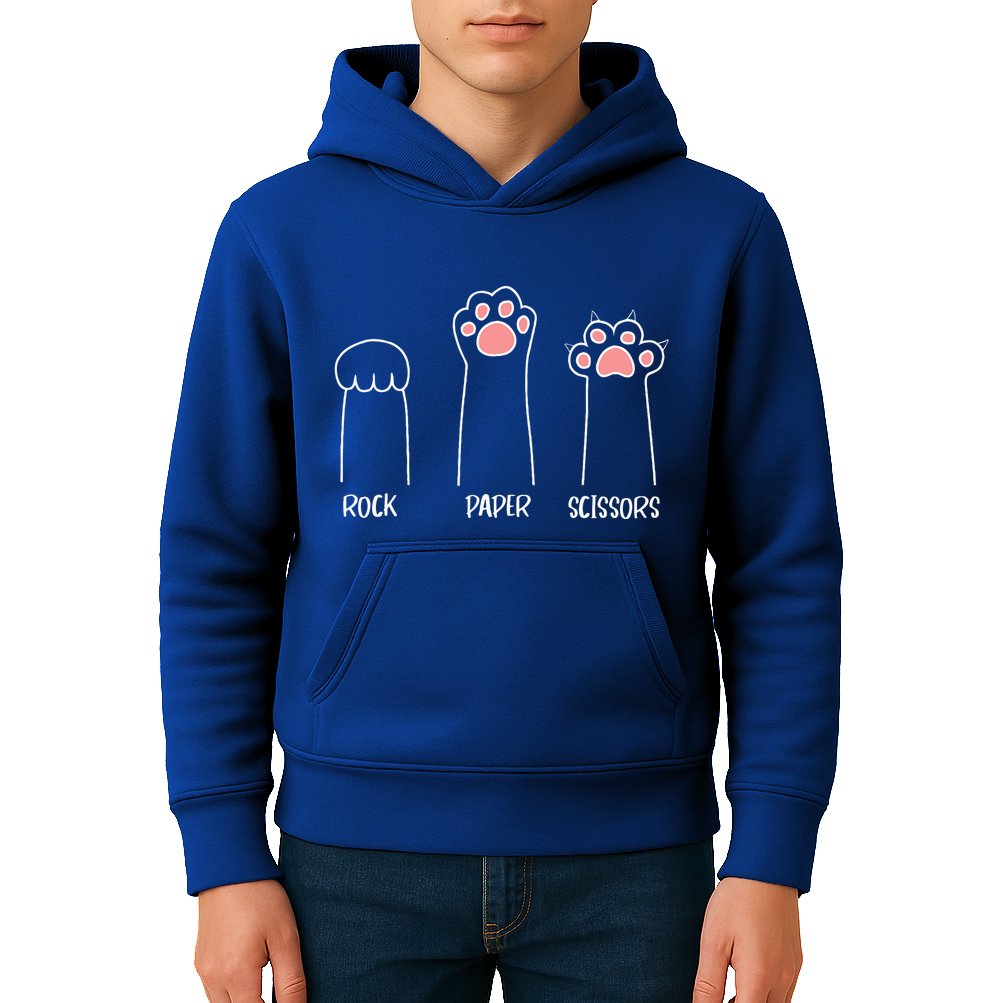 Rock Paper Scissors Hand Game Cute Paw Funny Cat Kids Hoodie