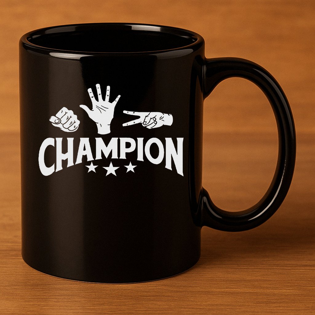 Rock Paper Scissors Champion Master Supreme Joke Novelty 11oz C Handle Ceramic Mug