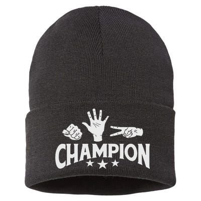 Rock Paper Scissors Champion Master Supreme Joke Novelty Sustainable Knit Beanie