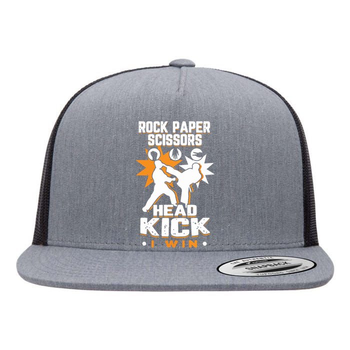 Rock Paper Scissors Headkick Win Funny Taekwondo Karate Gift Flat Bill Trucker Hat