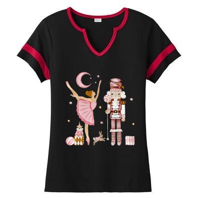 Retro Pink Sugar Plum Fairy Nutcracker Christmas Cute Xmas Ladies Halftime Notch Neck Tee