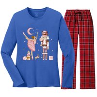 Retro Pink Sugar Plum Fairy Nutcracker Christmas Cute Xmas Women's Long Sleeve Flannel Pajama Set 