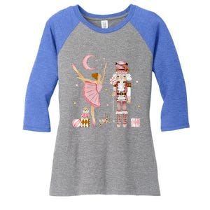 Retro Pink Sugar Plum Fairy Nutcracker Christmas Cute Xmas Women's Tri-Blend 3/4-Sleeve Raglan Shirt