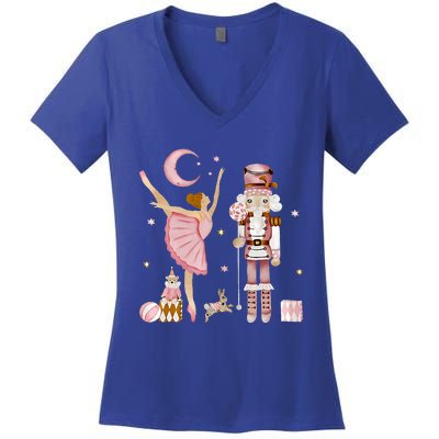 Retro Pink Sugar Plum Fairy Nutcracker Christmas Cute Xmas Women's V-Neck T-Shirt