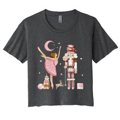 Retro Pink Sugar Plum Fairy Nutcracker Christmas Cute Xmas Women's Crop Top Tee