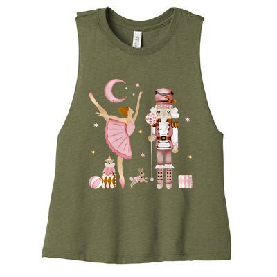 Retro Pink Sugar Plum Fairy Nutcracker Christmas Cute Xmas Women's Racerback Cropped Tank