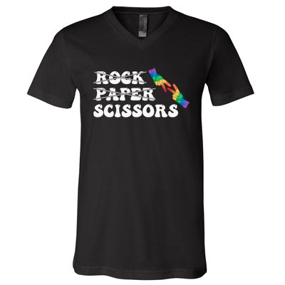 Rock Paper Scissors LGBT Awareness For Lesbian Women V-Neck T-Shirt