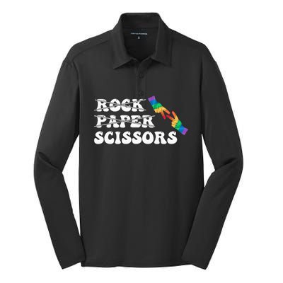 Rock Paper Scissors LGBT Awareness For Lesbian Women Silk Touch Performance Long Sleeve Polo