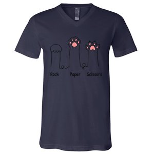 Rock Paper Scissors Game Cute Cat Paw Funny Cat Lover V-Neck T-Shirt