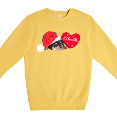 Rottweiler Puppy Santa Image Christmas Red Heart I Love You Gift Premium Crewneck Sweatshirt