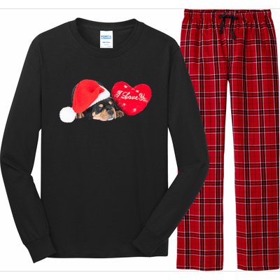 Rottweiler Puppy Santa Image Christmas Red Heart I Love You Gift Long Sleeve Pajama Set