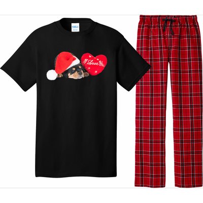 Rottweiler Puppy Santa Image Christmas Red Heart I Love You Gift Pajama Set