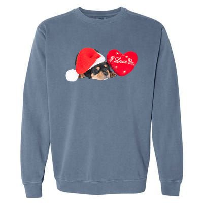 Rottweiler Puppy Santa Image Christmas Red Heart I Love You Gift Garment-Dyed Sweatshirt