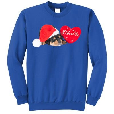 Rottweiler Puppy Santa Image Christmas Red Heart I Love You Gift Sweatshirt