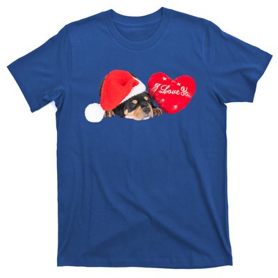 Rottweiler Puppy Santa Image Christmas Red Heart I Love You Gift T-Shirt