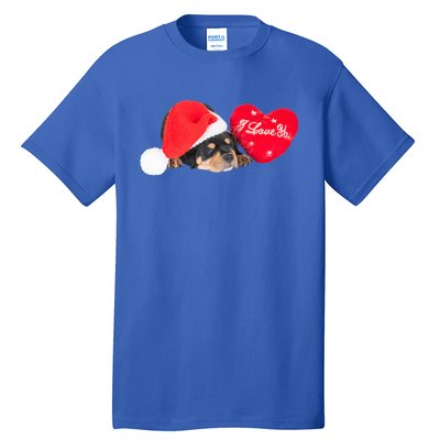 Rottweiler Puppy Santa Image Christmas Red Heart I Love You Gift Tall T-Shirt